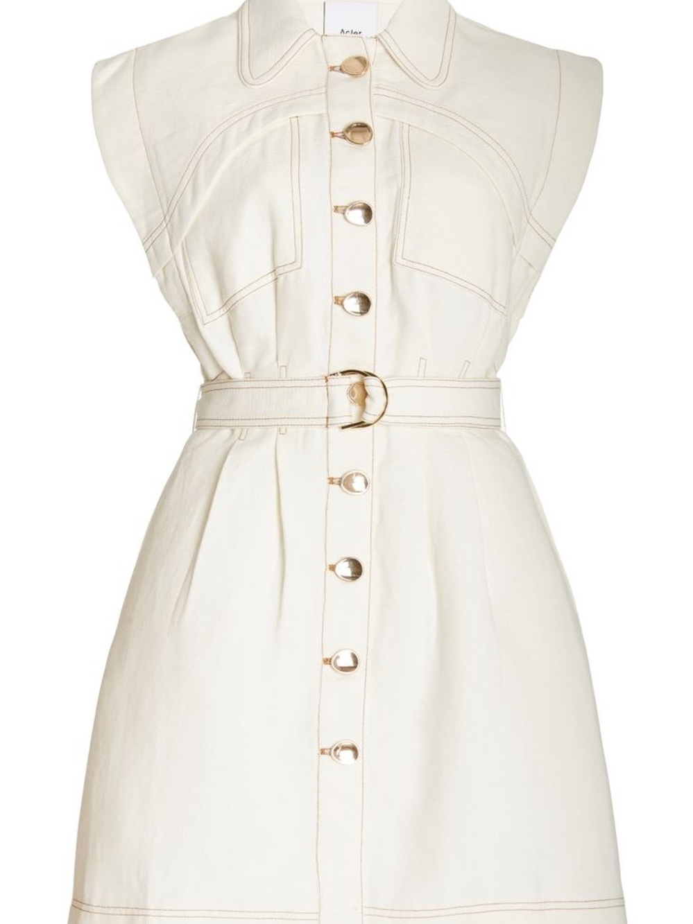 Acler Cream Button-Front Belted Mini Dress